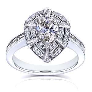 Vintage Victorian Teardrop Diamond Engagement Ring with 1 7/8ct TDW in Yaffie White Gold