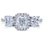 Certified Yaffie White Gold Cushioned Halo Engagement Ring with 2.8ct of Sparkling Diamonds