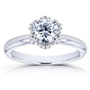 Floral Wavy Diamond Engagement Ring with 7/8ct TDW in White Gold by Yaffie