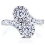 Curvy Two-Stone Ring with 1ct TDW Diamonds in White Gold by Yaffie