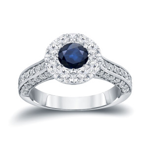 Yaffie Gold Diamond and Blue Sapphire Engagement Ring - Featuring 1 1/4 Carats of Brilliant Diamonds and 1/2 Carat of Rich Blue Sapphire.