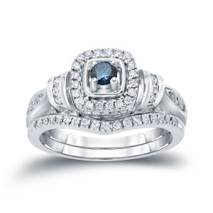 The Dazzling Yaffie Blue Diamond Bridal Ring Set with 1/2ct TDW Halo
