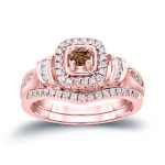 Brown Diamond Halo Bridal Set with 1/2ct TDW by Yaffie