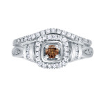Brown Diamond Halo Bridal Set with 1/2ct TDW by Yaffie