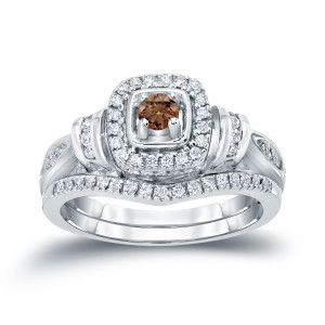 Brown Diamond Halo Bridal Set with 1/2ct TDW by Yaffie
