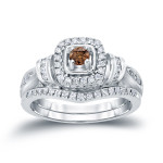 Brown Diamond Halo Bridal Set with 1/2ct TDW by Yaffie