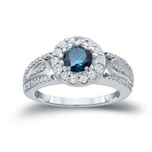 Blue Diamond Cluster Engagement Ring - Yaffie 1/2ct TDW Round