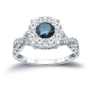 Sparkling Blue Cluster Diamonds in Yaffie Braided Engagement Ring - 1ct TDW