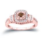Brown Diamond Halo Engagement Ring with 2/5ct TDW by Yaffie