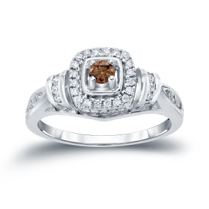 Brown Diamond Halo Engagement Ring with 2/5ct TDW by Yaffie