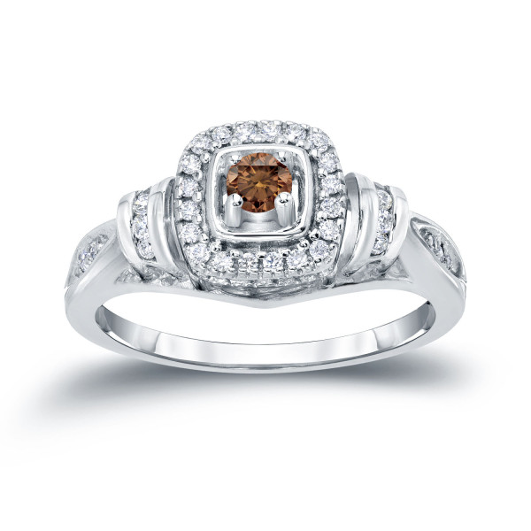 Brown Diamond Halo Engagement Ring with 2/5ct TDW by Yaffie