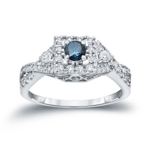 Blue Diamond Halo Engagement Ring with Yaffie Brilliance - 4/6ct TDW