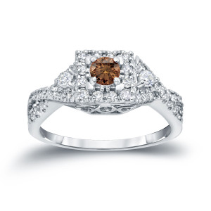 Brown Diamond Halo Engagement Ring - Yaffie 4/6ct TDW