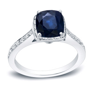 Sapphire and Diamond Halo Engagement Ring with Yaffie Gold