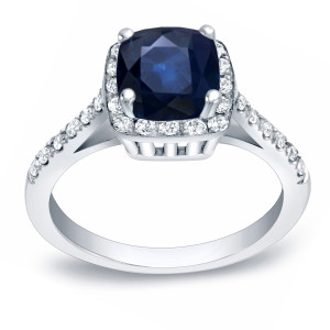 Blue Sapphire and Diamond Engagement Ring with 1.5ct Gemstone