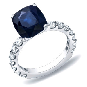 Sapphire and Diamond Engagement Ring with Yaffie Gold and Glittering 2.5ct Total Weight