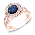 Sparkling Blue Sapphire and Diamond Halo Engagement Ring with Yaffie Gold Accent, 1.5ct Sapphire and 0.6ct TDW Diamonds