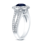 Sparkling Blue Sapphire and Diamond Halo Engagement Ring with Yaffie Gold Accent, 1.5ct Sapphire and 0.6ct TDW Diamonds