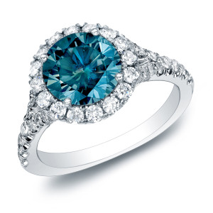 Blue Diamond Halo Engagement Ring with Yaffie Gold, 1.5ct TDW