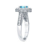 Blue Round Diamond Halo Engagement Ring - Yaffie Gold, 1.5ct Total Diamond Weight