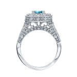 Blue Round Diamond Halo Engagement Ring - Yaffie Gold, 1.5ct Total Diamond Weight