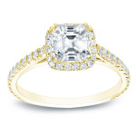 Certified Asscher-Cut Diamond Halo Engagement Ring with Yaffie Gold and 1 1/2ct TDW