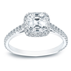Certified Asscher-Cut Diamond Halo Engagement Ring with Yaffie Gold and 1 1/2ct TDW