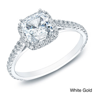Certified Cushion Diamond Halo Engagement Ring in Yaffie Gold with 1.5ct TDW