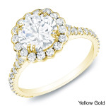 Certified Diamond Halo Engagement Ring - Yaffie Gold 1 1/2ct TDW