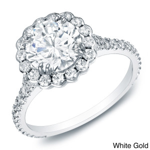 Certified Diamond Halo Engagement Ring - Yaffie Gold 1 1/2ct TDW