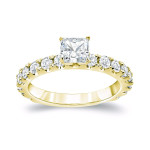 Gold Yaffie Princess-cut Diamond Engagement Ring with 1 1/2ct Total Diamond Weight.