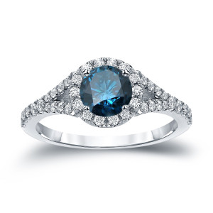 Blue Diamond Halo Engagement Ring with Yaffie Gold and 1 1/2ct TDW Round Cut