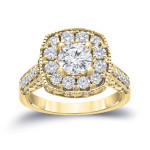 Golden Yaffie with 1.5ct of Sparkling Diamonds in a Halo Setting Engagement Ring