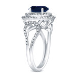 Blue Sapphire and Diamond Halo Ring with a Touch of Yaffie Gold (1 1/4ct and 1/2ct TDW)
