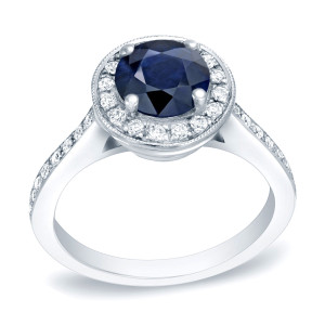 Blue Sapphire and Diamond Engagement Ring with Halo