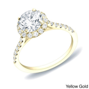 Certified Round Halo Diamond Engagement Ring - Yaffie Gold 1.25ct TDW