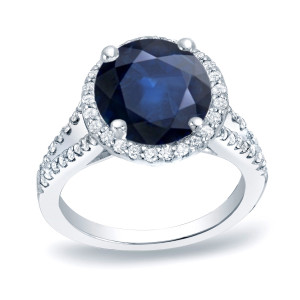 Blue Sapphire and Round Diamond Yaffie Gold Engagement Ring with 1 1/5ct and 1/2ct TDW