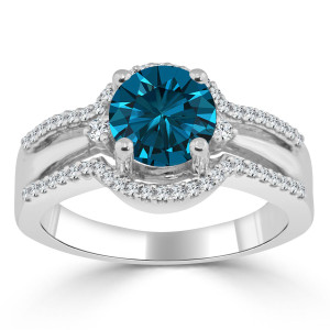 Blue Round Diamond Engagement Ring with Yaffie Gold Sparkle - 1 1/5ct TDW