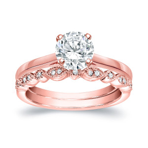 Vintage Style Wedding Ring Set with Yaffie Gold and 1 1/6ct TDW Diamonds