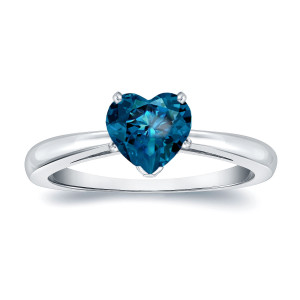 Sparkling Blue Diamond Heart Solitaire Engagement Ring by Yaffie Gold - 1 1/6ct Total Diamond Weight