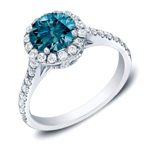 Blue Round Halo Diamond Engagement Ring by Yaffie Gold - featuring 1.75ct TDW