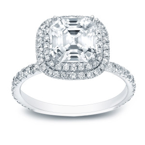Certified Asscher-cut Diamond Halo Engagement Ring with Yaffie Gold 1 3/4ct TDW