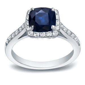 Blue Sapphire & Diamond Engagement Ring with Yaffie Gold - 2ct Total Weight