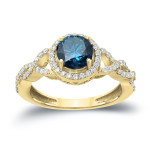 Say 'I Do' with Yaffie Gold Blue Diamond Halo Ring - 1.375ct of Sparkling Perfection