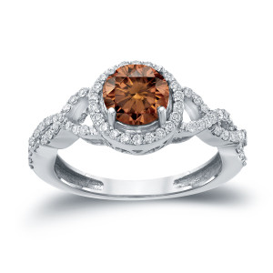 Sparkling Love: Brown Diamond Halo Ring with 1.375ct TDW by Yaffie Gold