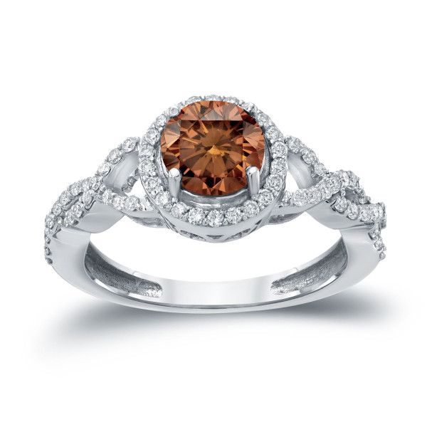 Sparkling Love: Brown Diamond Halo Ring with 1.375ct TDW by Yaffie Gold