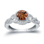 Sparkling Love: Brown Diamond Halo Ring with 1.375ct TDW by Yaffie Gold