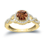 Sparkling Love: Brown Diamond Halo Ring with 1.375ct TDW by Yaffie Gold