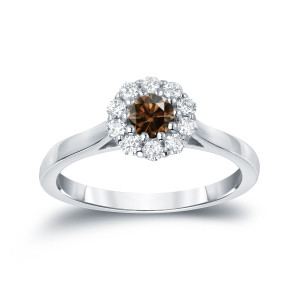 Yaffie Stunning Brown Diamond Halo Ring - 1/2 TDW Round Cut