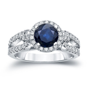 A Halo Ring with 1/2ct Blue Sapphire and 1/2ct Diamond Sparkle by Yaffie Gold